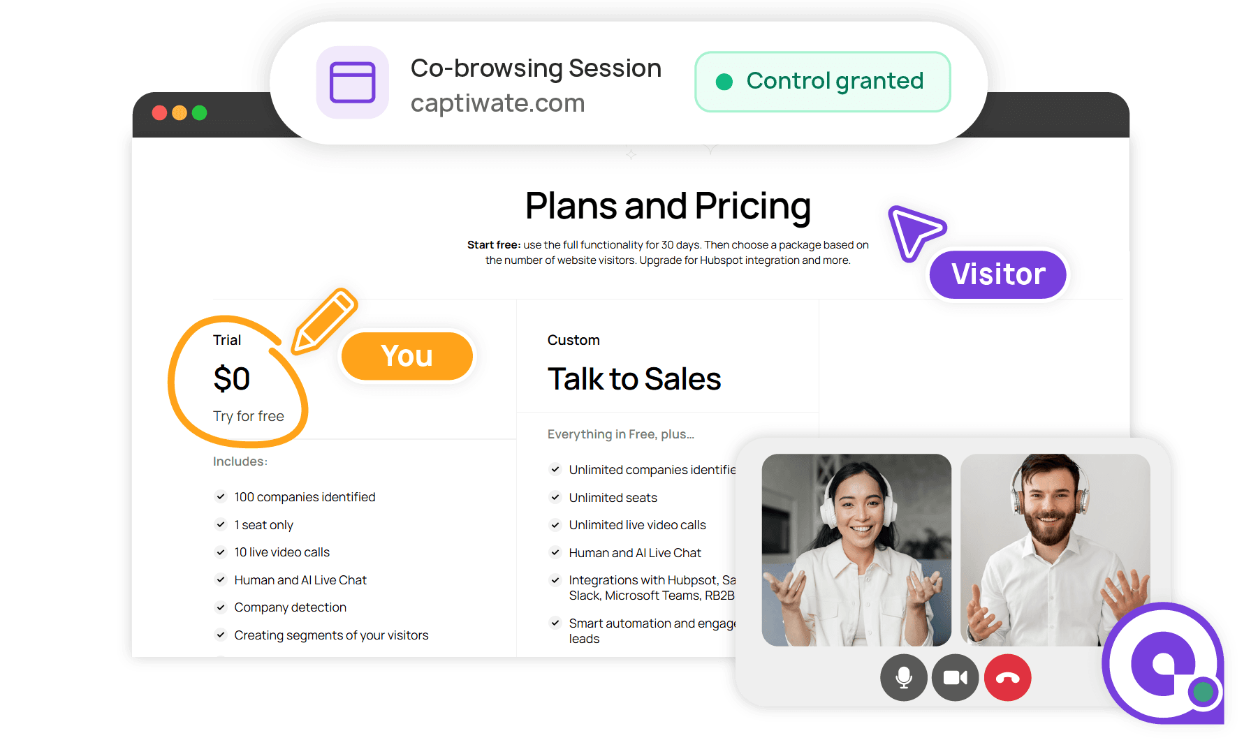 Agent guiding a visitor through a website with drawing and pointing tools