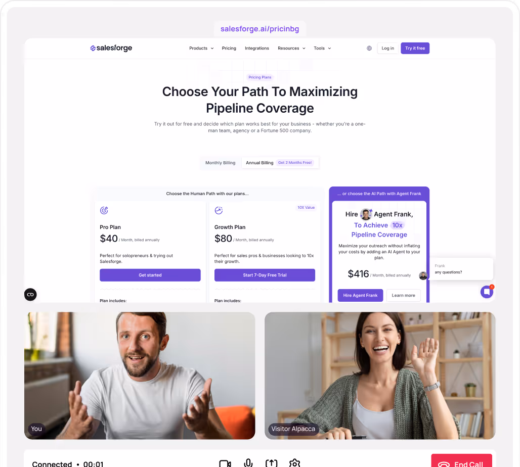 Live video call between a support agent and a customer directly on the website